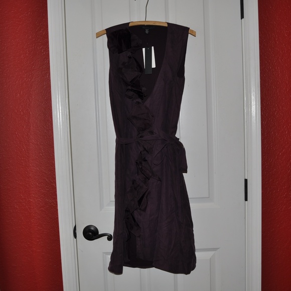 TUSALE New KENNETH COLE Aubergine Silk Wrap Dress - Picture 3 of 8